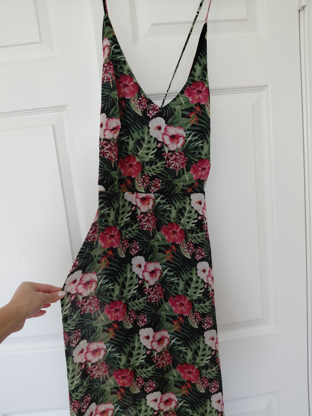 Tropical Floral Slip Dress - Black with Pink & Green